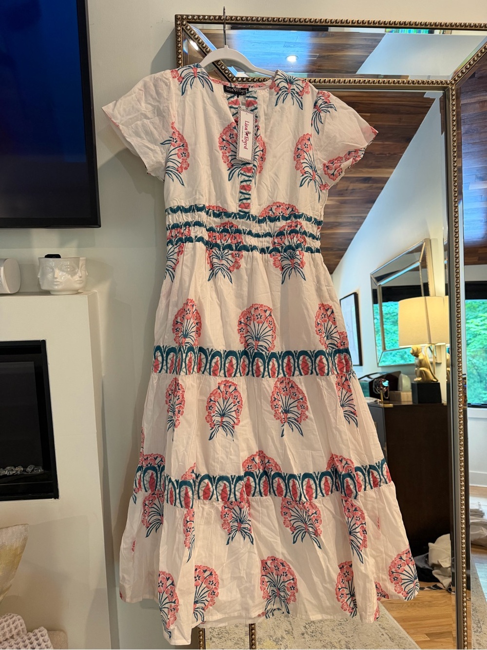 Liza Byrd White Maxi Dress with Pink & Blue Floral Prints - Picture 4 of 7